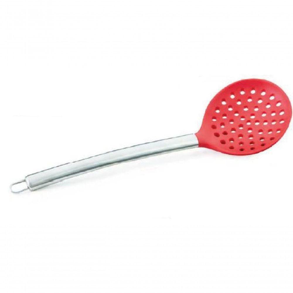 Escumadeira De Silicone Vermelho Com Cabo Em Inox 35.5 Cm - Mimo Style - Asa1303 - 1