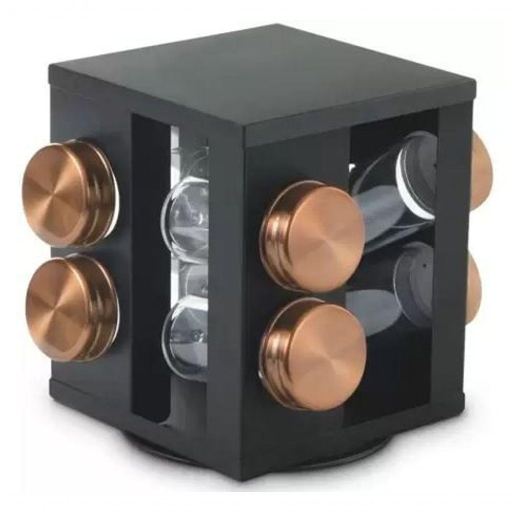 Porta Condimentos Giratório Em Inox Bronze Com 8 Peças 17 Cm - Mimo Style - Aj19185 - 1