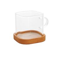 Dupla Caneca Quadrada Vidro Boro Sup Bambu 100 Ml Mimo Style - 1