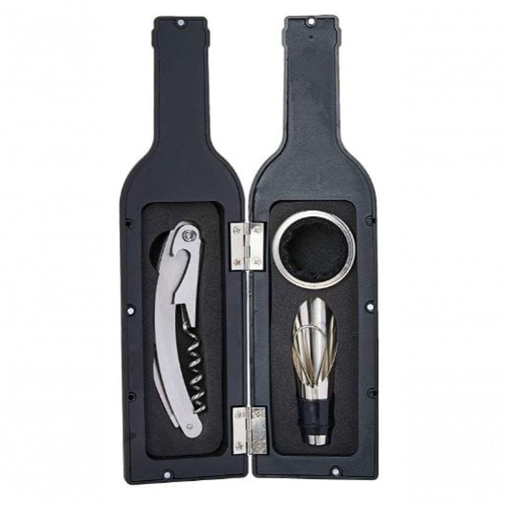 Jogo Para Vinho Em Inox Mini Garrafa Com 3 Peças 23 Cm - Mimo Style - Ac12536 - 1