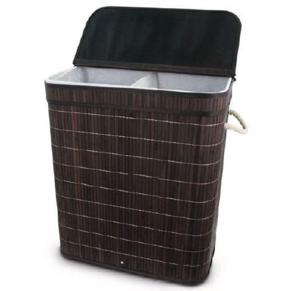 Cesto Duplo Com Tampa Em Bambu Escuro 53x60 Cm - Mimo Style - Bm20200 - 1