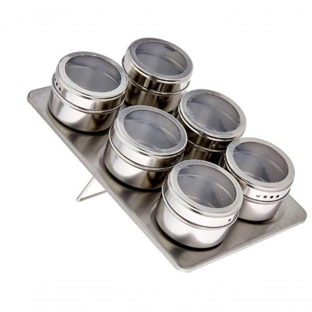 Jogo Com 6 Porta Condimentos Em Inox Com Suporte Retangular 23.5 Cm - Mimo Style - Ai1401 - 1