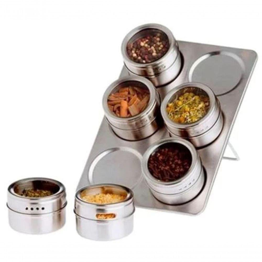 Jogo Com 6 Porta Condimentos Em Inox Com Suporte Retangular 23.5 Cm - Mimo Style - Ai1401 - 2