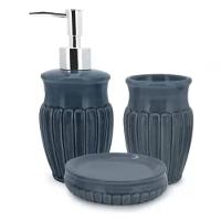 Jogo Com 3 Peças Para Banheiro Em Cerâmica Marine Blue 325 Ml - Mimo Style - Bh20106 - 1