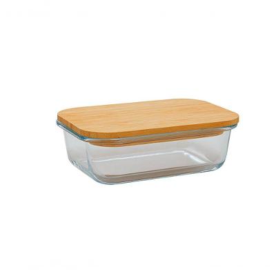 Pote Retangular Vidro Boro Com Tampa Bambu 630 Ml Mimo Style
