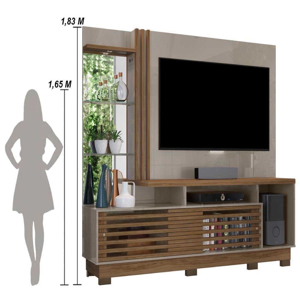 Estante Home Theater 2 Portas Com Espelho Led Frizz Plus - Fendi-naturale - 3