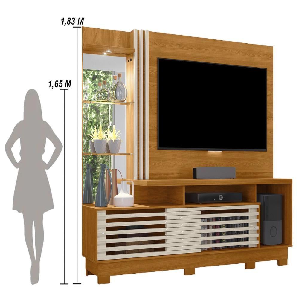 Estante Home Theater 2 Portas Com Espelho Led Frizz Plus - Cinamomo-off White - 3