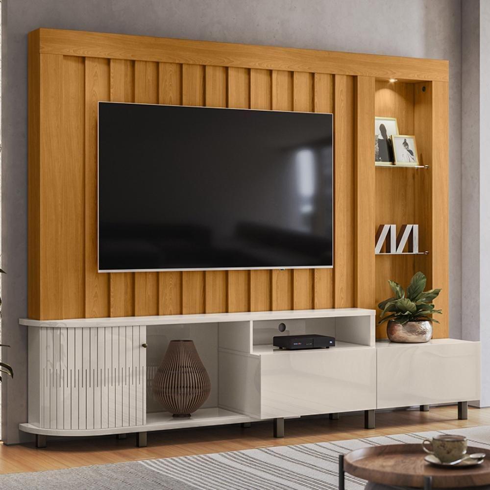 Estante Home Theater 1 Porta 2 Gavetas Com Led Le Mans - Cinamomo-off White - 1