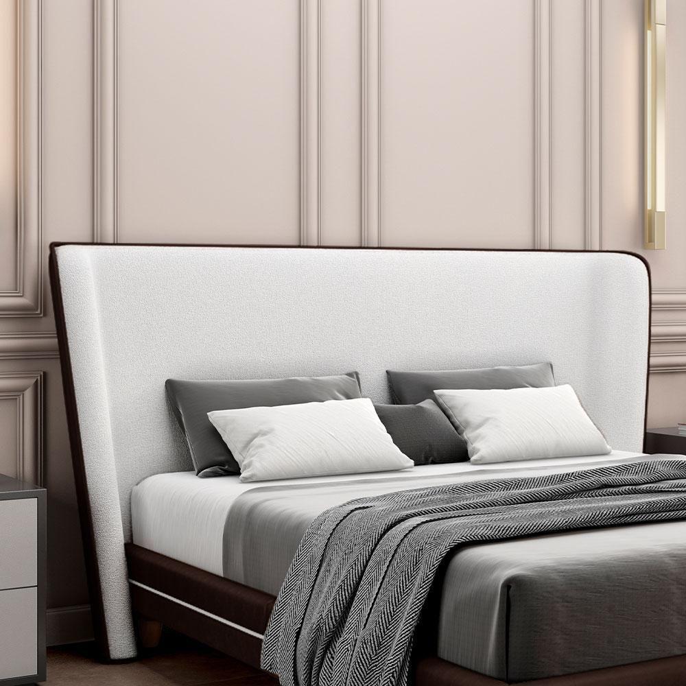 Cabeceira Design Para Cama Queen Torres Pés Em Madeira Pu/bouclê Marrom/off White G91 - Gran Belo - 2
