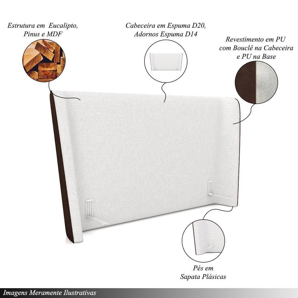 Cabeceira Design Para Cama Queen Torres Pés Em Madeira Pu/bouclê Marrom/off White G91 - Gran Belo - 3