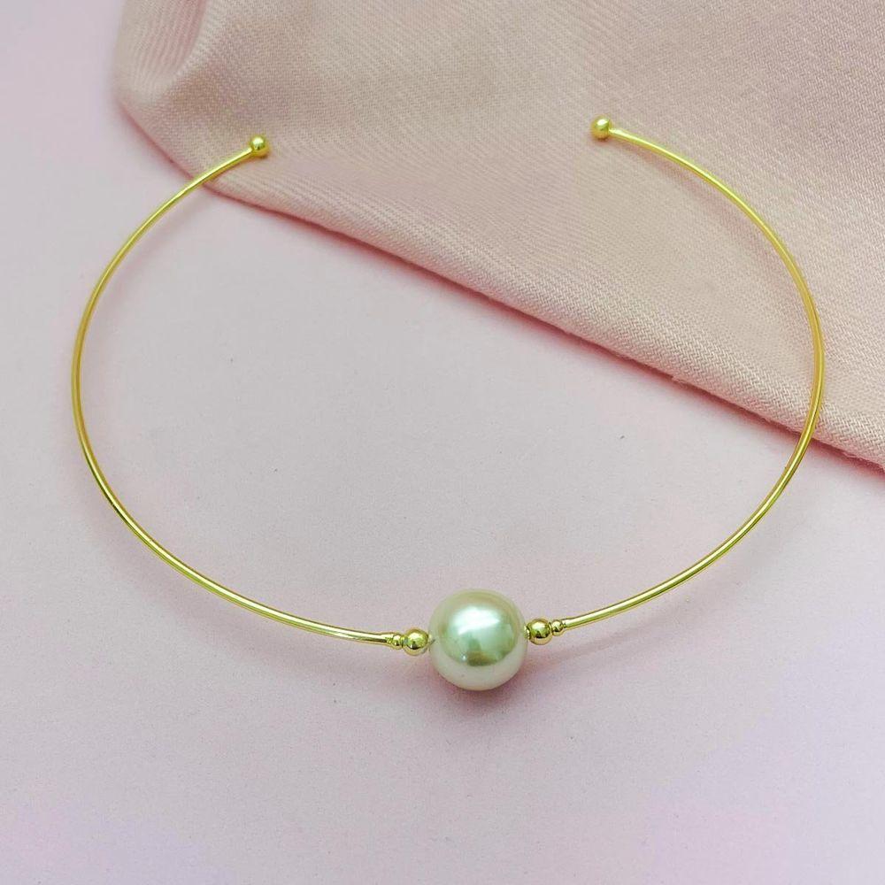 Colar Aro Com Perola No Centro Banhada A Ouro 18k - 2