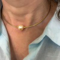 Colar Aro Com Perola No Centro Banhada A Ouro 18k - 3