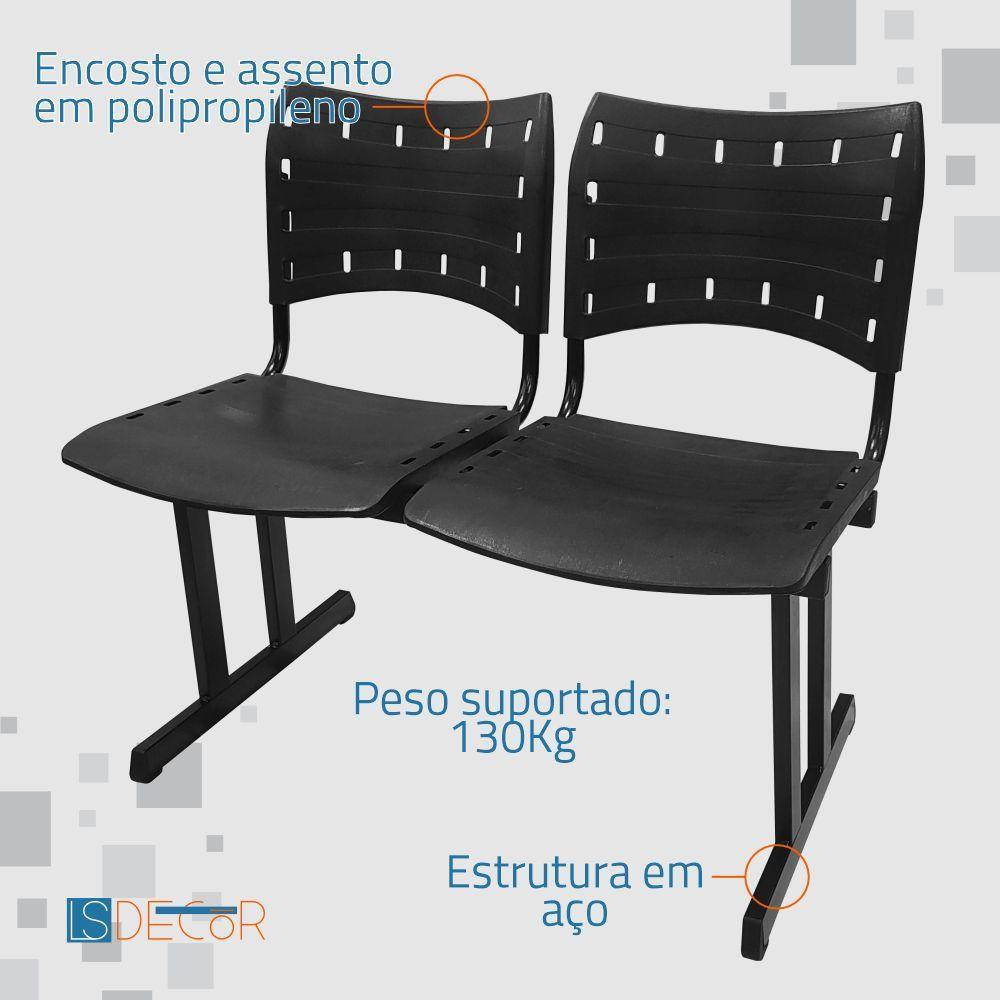 Cadeira Iso Pp Rp Longarina 2 Lugares Preta - 2