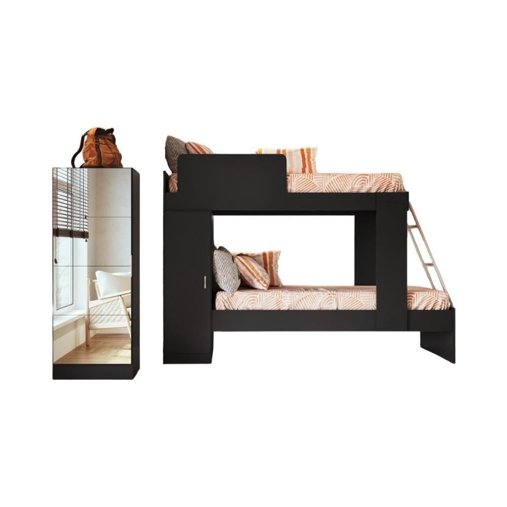 Beliche Para Colchão 78x188cm Com 1 Porta E Sapateira Com Espelhos Multimóveis Mp4370 Preto - 2