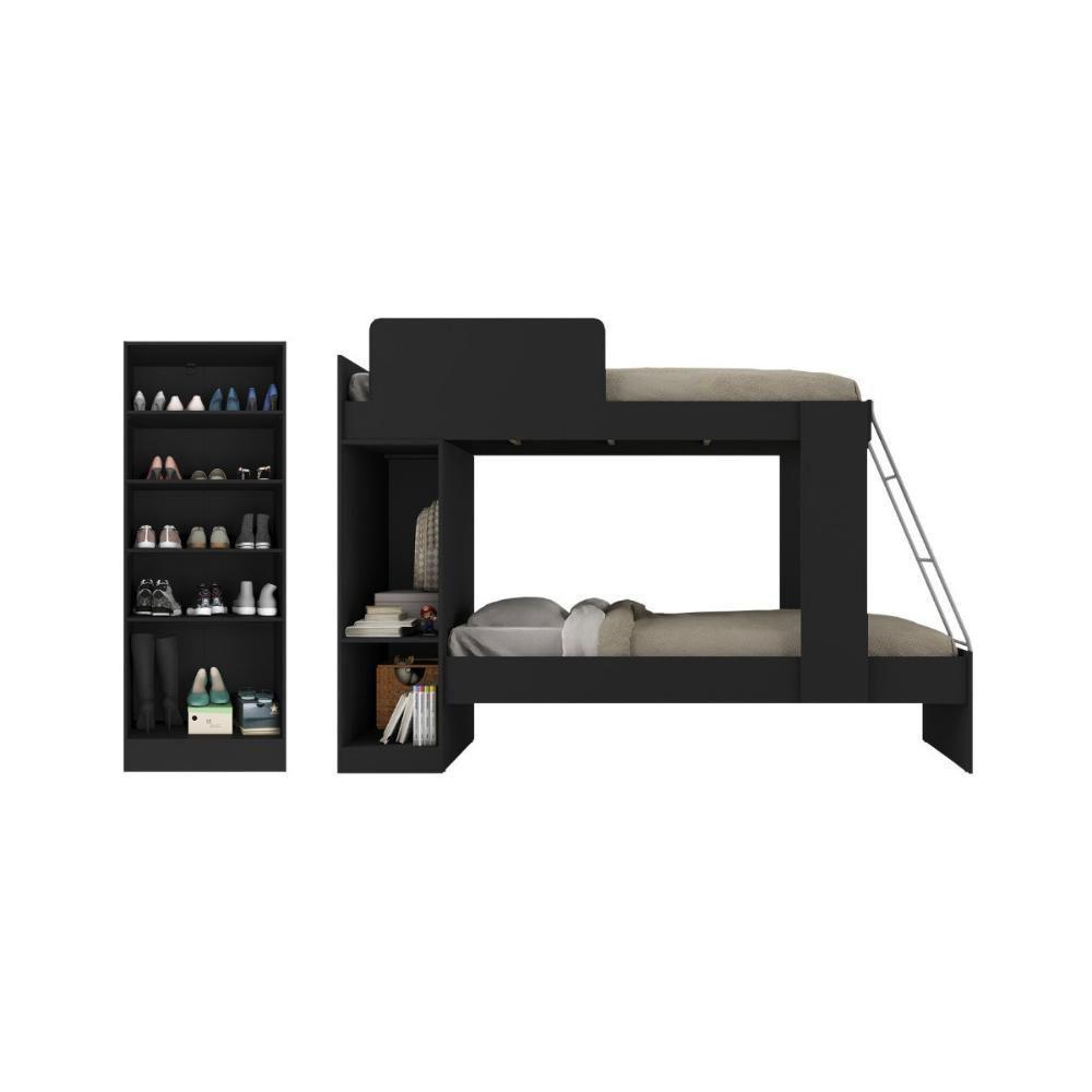 Beliche Para Colchão 78x188cm Com 1 Porta E Sapateira Com Espelhos Multimóveis Mp4370 Preto - 3