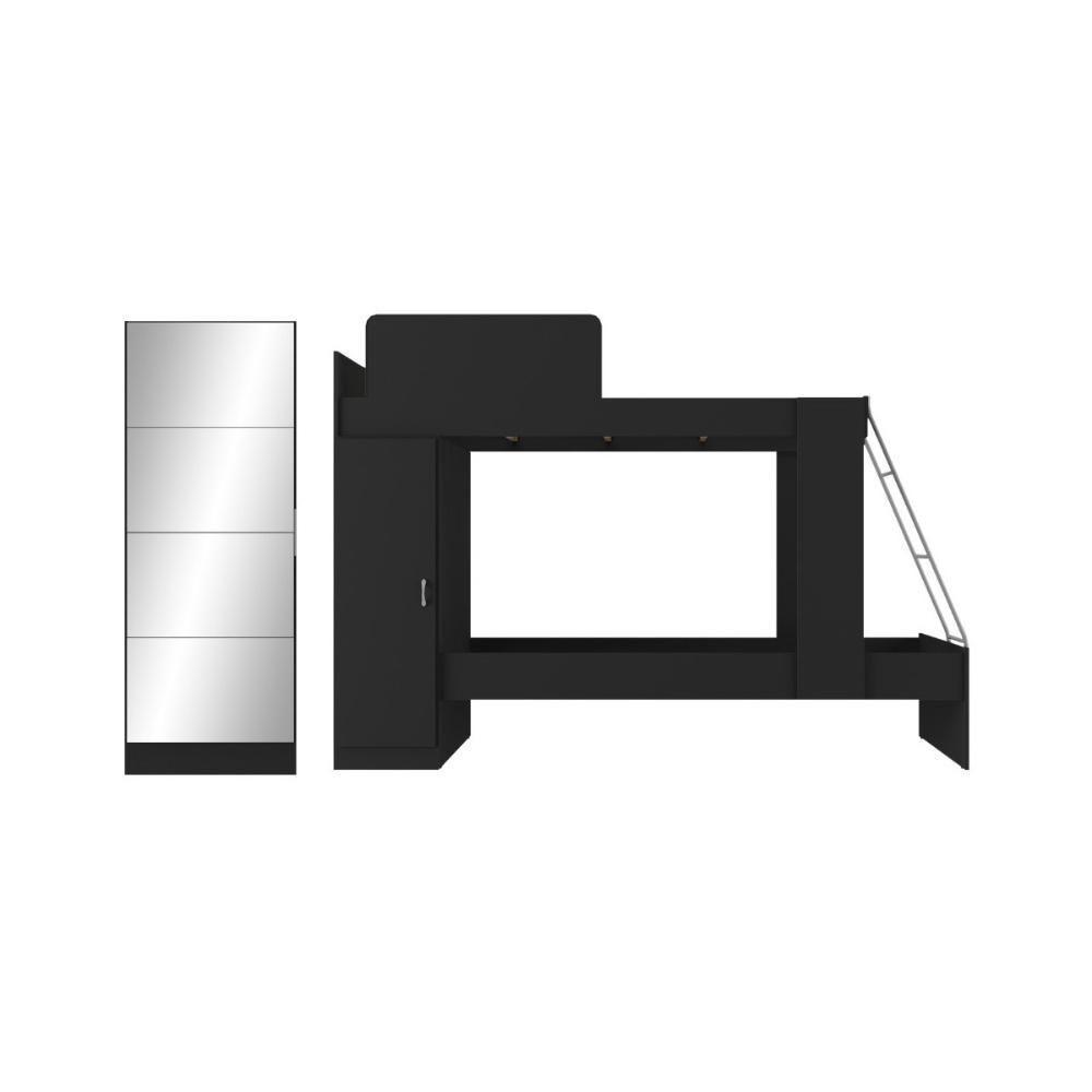 Beliche Para Colchão 78x188cm Com 1 Porta E Sapateira Com Espelhos Multimóveis Mp4370 Preto - 4