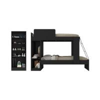 Beliche Para Colchão 78x188cm Com 1 Porta E Sapateira Com Espelhos Multimóveis Mp4370 Preto - 3