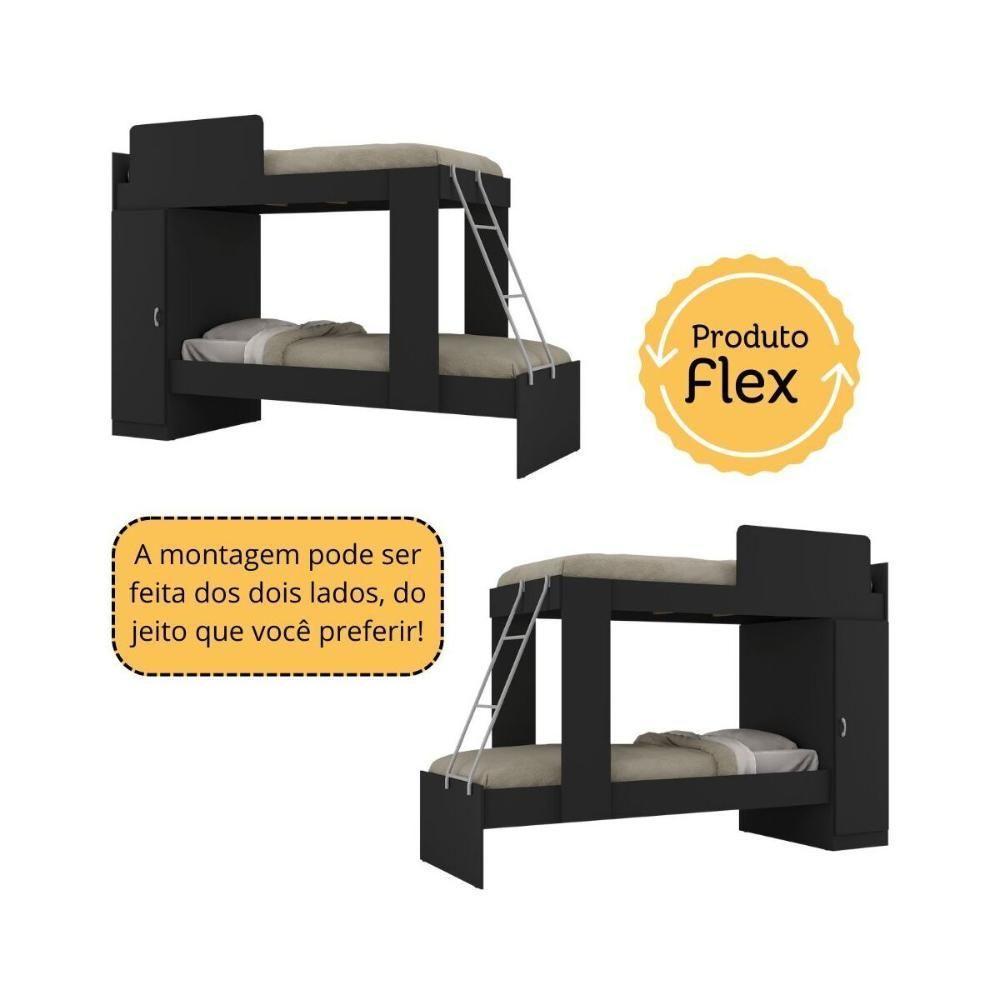 Beliche Com Colchões Inclusos 1 Porta E Sapateira Com Espelhos Multimóveis Mp4371 Preto - 2