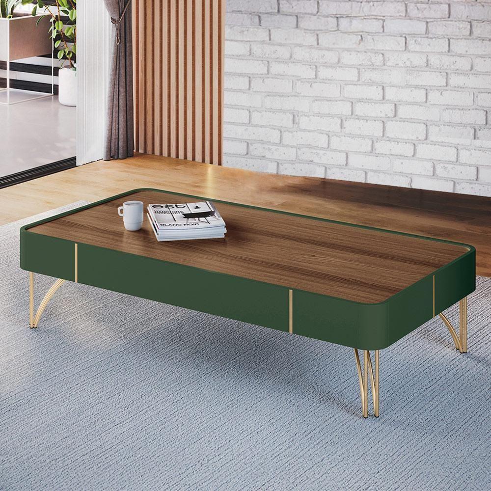 Mesa De Centro Decorativa Rennes Mdp/mdf Pés De Aço Verde Pistache/castanho G26 Gran Belo - 1