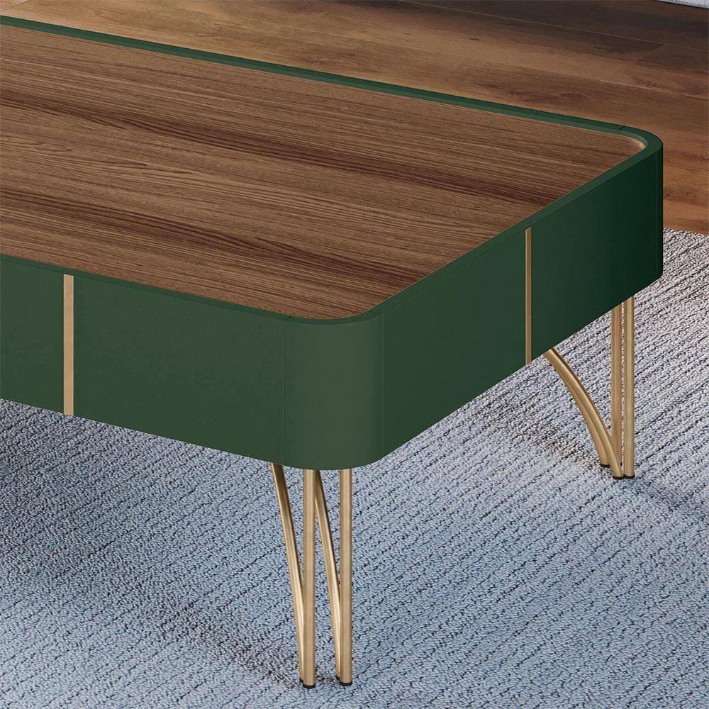 Mesa De Centro Decorativa Rennes Mdp/mdf Pés De Aço Verde Pistache/castanho G26 Gran Belo - 6