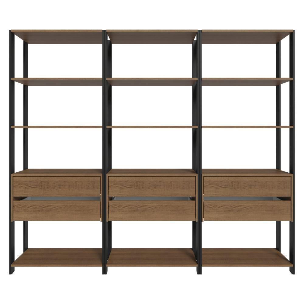 Estante Armário Multiuso Para Livros 6 Gavetas 12 Prateleiras 210cm Madesa Rustic Preto - 6