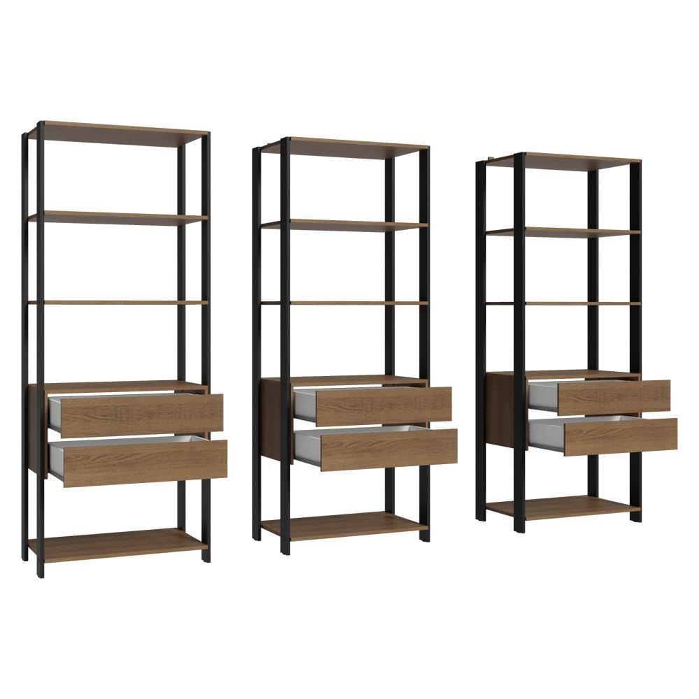 Estante Armário Multiuso Para Livros 6 Gavetas 12 Prateleiras 210cm Madesa Rustic Preto - 7