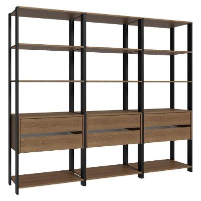 Estante Armário Multiuso Para Livros 6 Gavetas 12 Prateleiras 210cm Madesa Rustic Preto