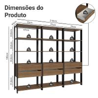 Estante Armário Multiuso Para Livros 6 Gavetas 12 Prateleiras 210cm Madesa Rustic Preto - 3