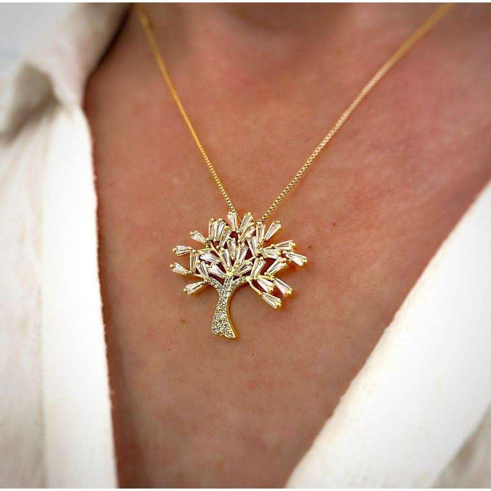 Colar Cravejado Arvore Da Vida Banhado A Ouro 18k - 2