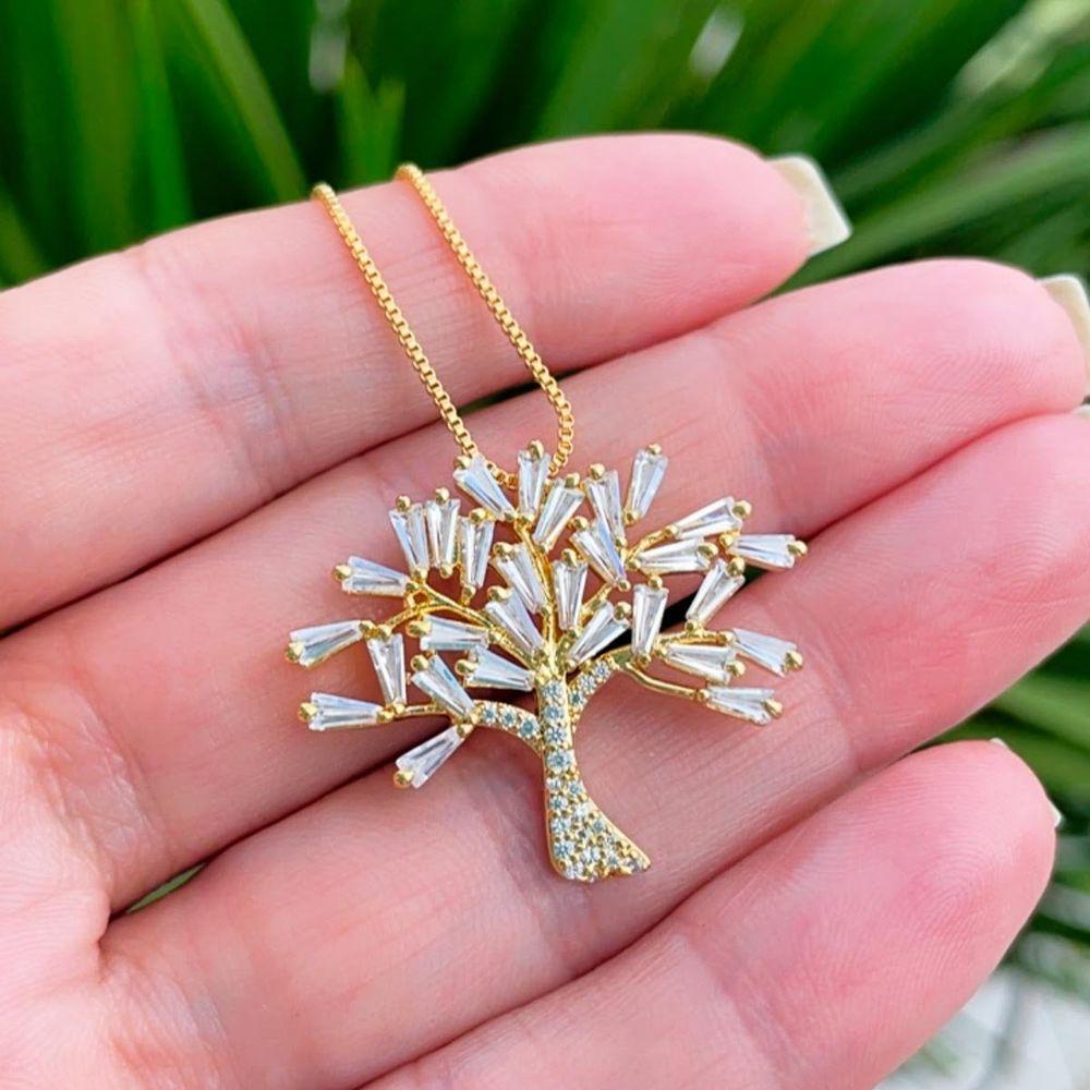 Colar Cravejado Arvore Da Vida Banhado A Ouro 18k - 3