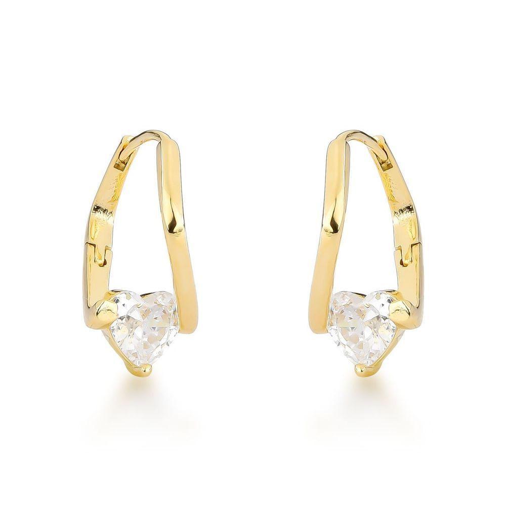 Argolas Com Luminoso Coração Banhadas A Ouro 18k – Elegância Pura Dourado - 1