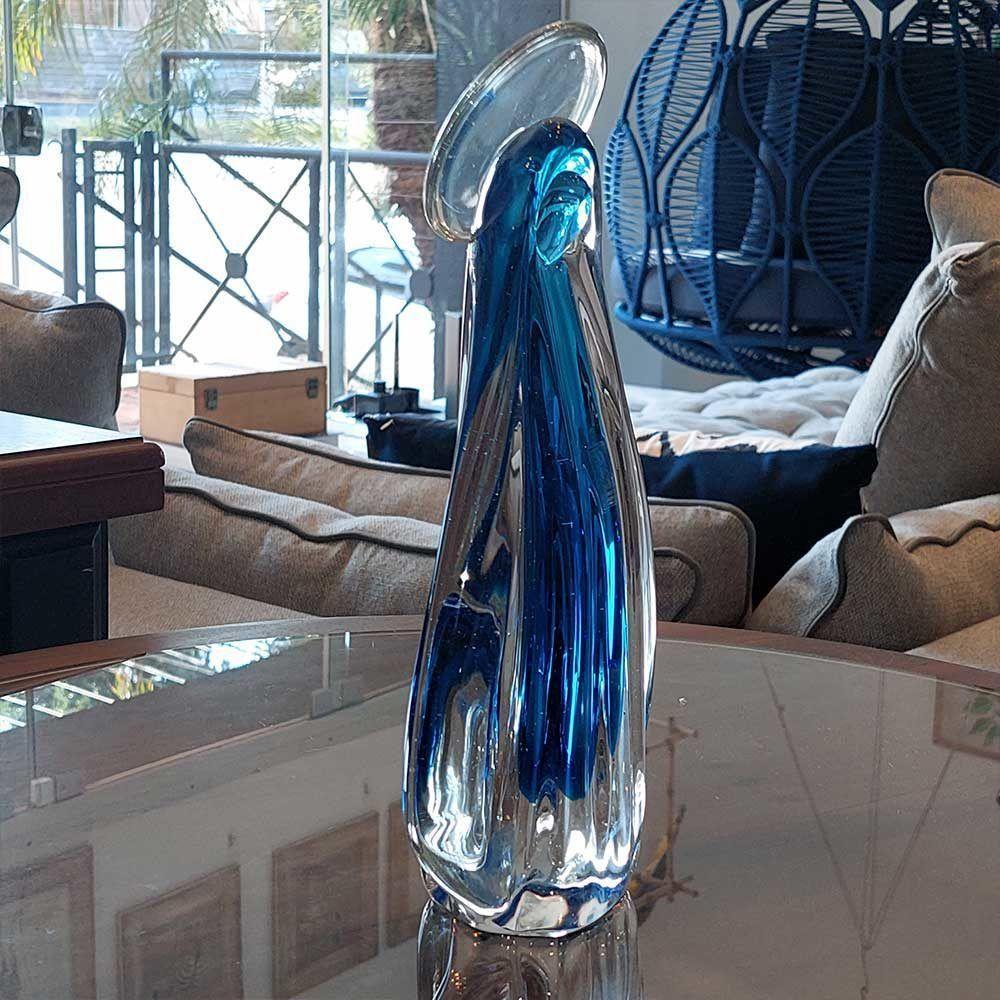 Imagem Santa Vidro Murano Azul Cristais São Marcos 31x17cm - 4