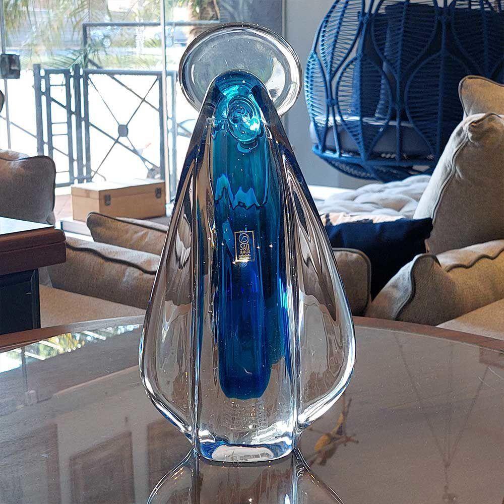 Imagem Santa Vidro Murano Azul Cristais São Marcos 31x17cm - 7