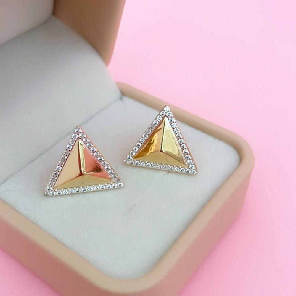 Brinco Triangulo Cravejado Banhado A Ouro 18k - 2