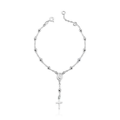 Pulseira Terço Bolas 3mm N S Aparecida Prata 925