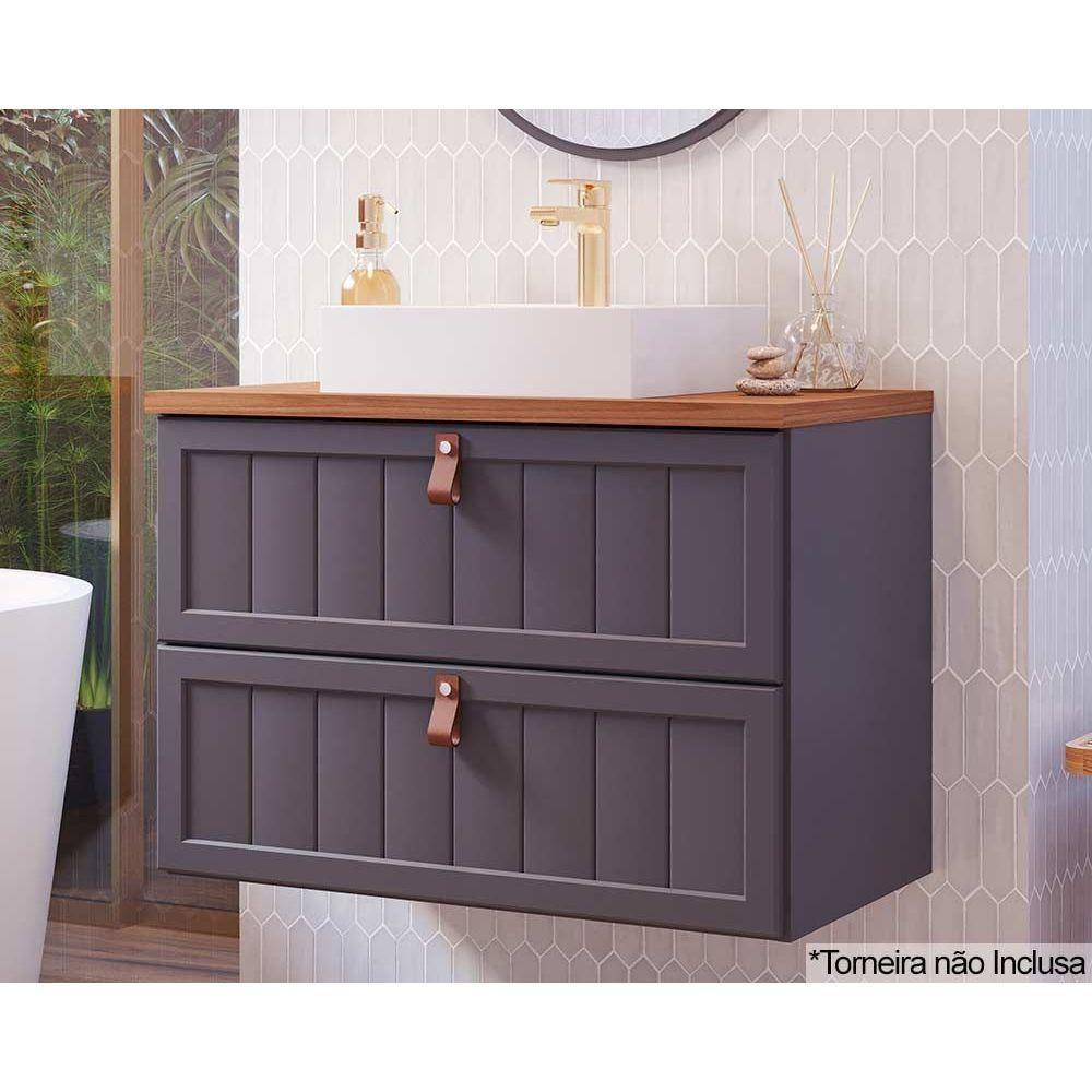 Gabinete De Banheiro Suspenso Sense C-cuba 1 Gaveta E 1 Porta Basculante 60cm Titanium - Mgm - 1