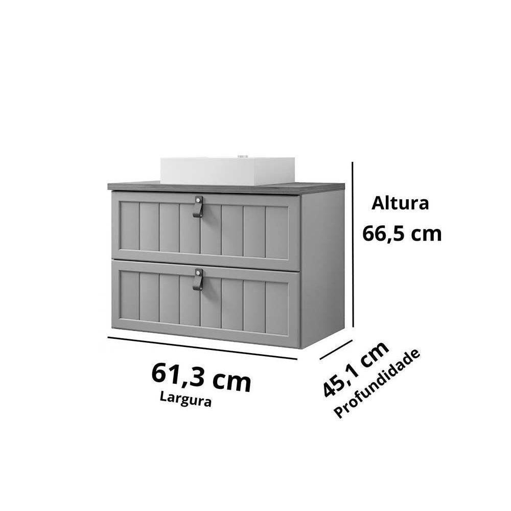 Gabinete De Banheiro Suspenso Sense C-cuba 1 Gaveta E 1 Porta Basculante 60cm Titanium - Mgm - 2