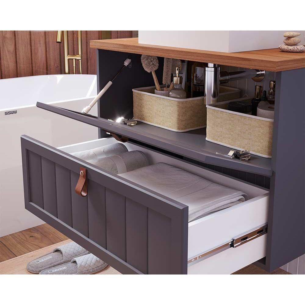 Gabinete De Banheiro Suspenso Sense C-cuba 1 Gaveta E 1 Porta Basculante 60cm Titanium - Mgm - 3