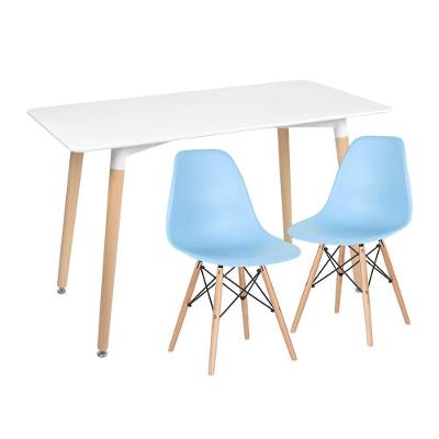 Kit Mesa De Jantar 60 X 120cm Branco + 2 Cadeiras Azul Claro