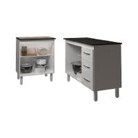 Balcão Para Cooktop 5 Bocas Fran Branco E Armário Bruna 118 Cm Cozinha Gabinete Branco Com Tampo Tampão Preto - 5