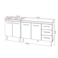 Balcão Para Cooktop 5 Bocas Fran Branco E Armário Bruna 118 Cm Cozinha Gabinete Branco Com Tampo Tampão Preto - 6