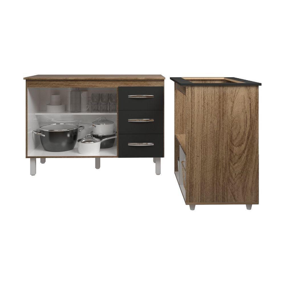 Balcão Armário Gabinete Bruna 118 Cm Preto Com Tampo E Balcão Evelyn Para Cooktop 5 Bocas Preto - 4