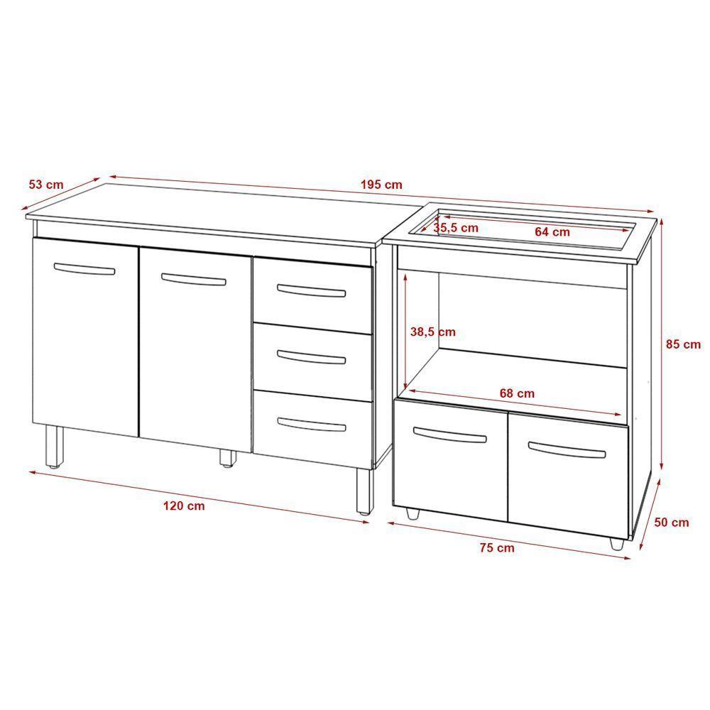 Balcão Armário Gabinete Bruna 118 Cm Preto Com Tampo E Balcão Evelyn Para Cooktop 5 Bocas Preto - 6