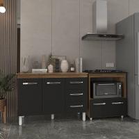 Balcão Armário Gabinete Bruna 118 Cm Preto Com Tampo E Balcão Evelyn Para Cooktop 5 Bocas Preto - 3