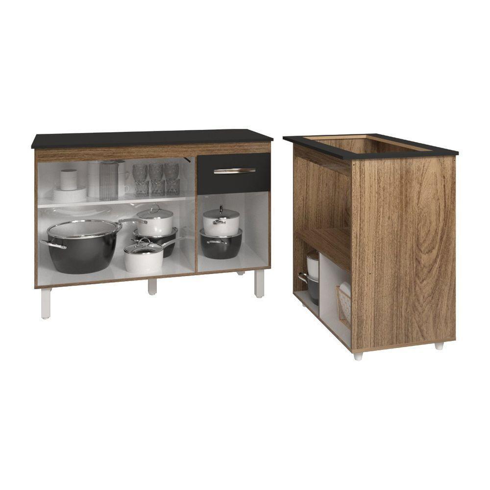 Balcão Armário Gabinete Aline 118 Cm Preto Com Tampo Preto E Balcão Evelyn Para Cooktop 5 Bocas Preto - 4