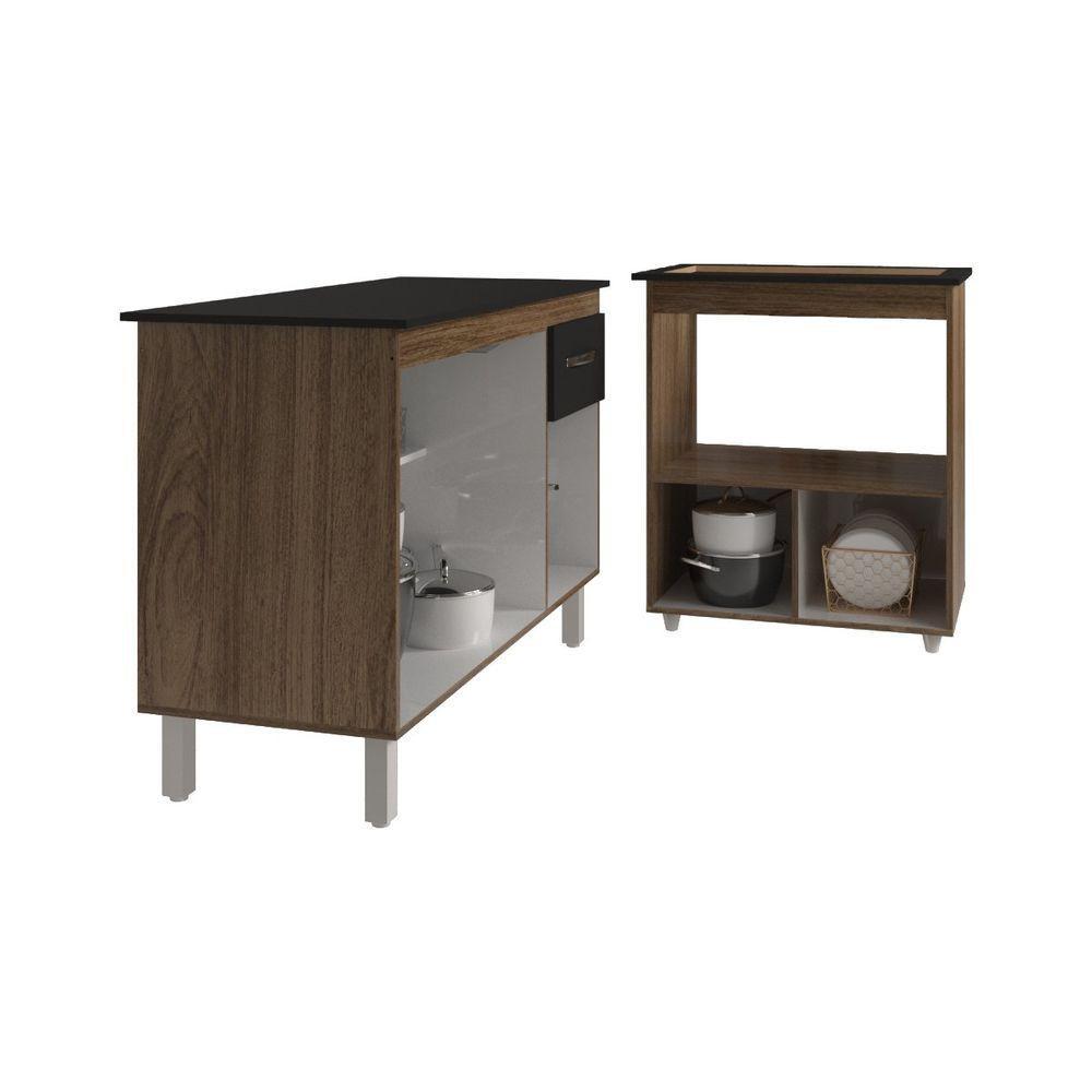 Balcão Armário Gabinete Aline 118 Cm Preto Com Tampo Preto E Balcão Evelyn Para Cooktop 5 Bocas Preto - 5