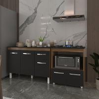 Balcão Armário Gabinete Aline 118 Cm Preto Com Tampo Preto E Balcão Evelyn Para Cooktop 5 Bocas Preto - 2