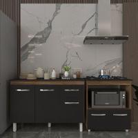 Balcão Armário Gabinete Aline 118 Cm Preto Com Tampo Preto E Balcão Evelyn Para Cooktop 5 Bocas Preto - 3