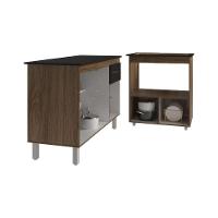 Balcão Armário Gabinete Aline 118 Cm Preto Com Tampo Preto E Balcão Evelyn Para Cooktop 5 Bocas Preto - 5