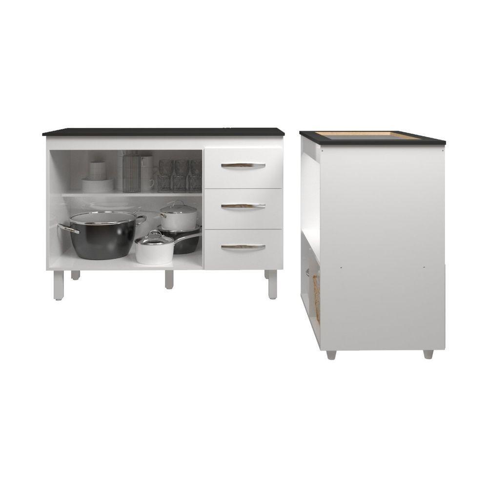 Balcão Armário Gabinete Bruna 118 Cm Branco Com Tampo Preto E Balcão Evelyn Para Cooktop 4 Bocas Branco - 5